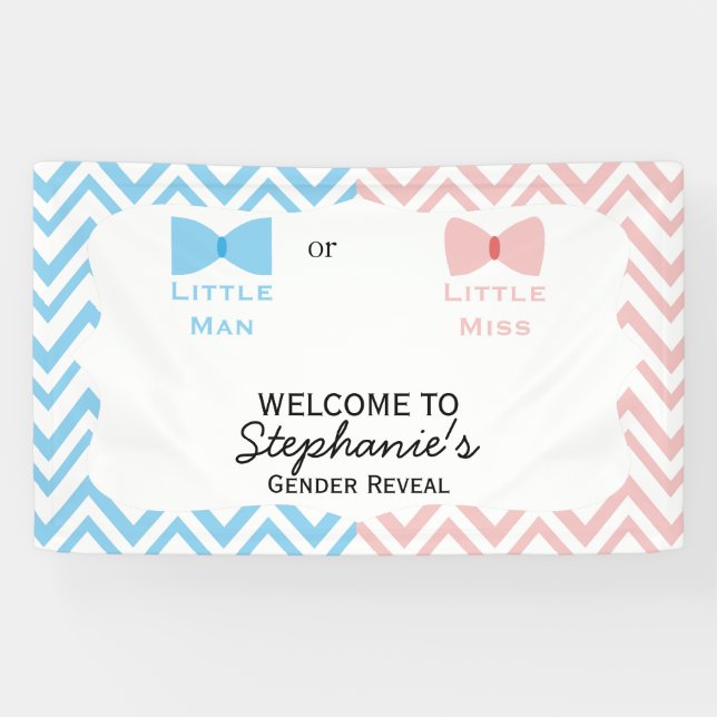 Blue, Pink Chevron Gender Reveal Bow and Bow Tie Banner (Horizontal)