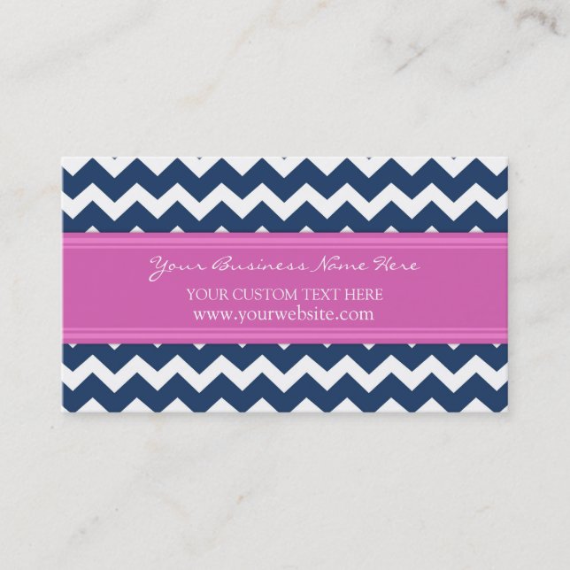 Blue Pink Chevron Retro Business Cards (Front)