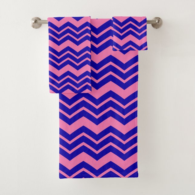 Blue Pink Chevron Zigzag Design  Bath Towel Set (Insitu)