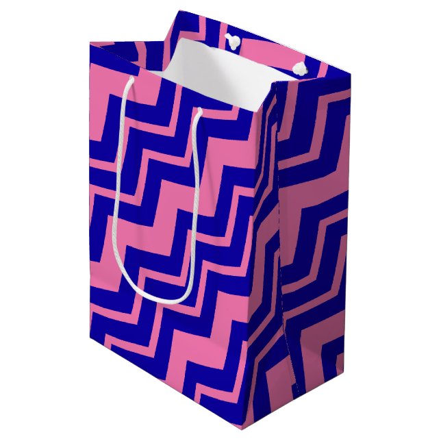 Blue Pink Chevron Zigzag Design  Medium Gift Bag (Front Angled)