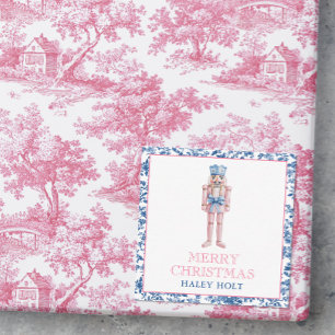 Blue & Pink Chinoiserie Toile Christmas Nutcracker Card