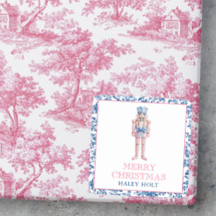 Blue & Pink Chinoiserie Toile Christmas Nutcracker Square Sticker