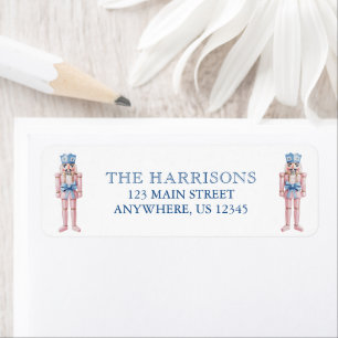 Blue & Pink Chinoiserie Toile Christmas Nutcrakcer Return Address Label