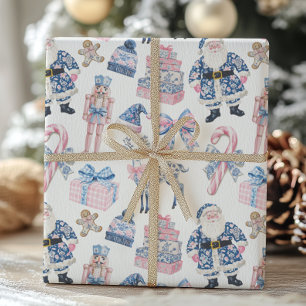 Blue & Pink Chinoiserie Toile Christmas Wrapping Paper