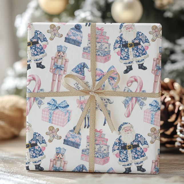 Blue & Pink Chinoiserie Toile Christmas Wrapping Paper (Creator Uploaded)