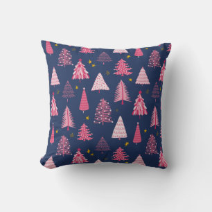 Blue & Pink Christmas Tree Pattern Cushion