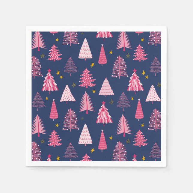 Blue & Pink Christmas Tree Pattern Napkin (Front)