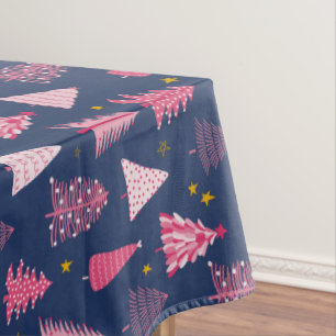 Blue & Pink Christmas Tree Pattern Tablecloth