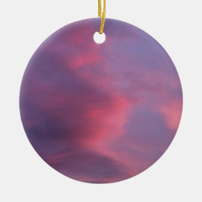 Blue Pink Clouds Ceramic Ornament (Front)
