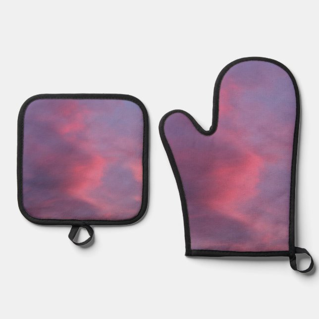 Blue Pink Clouds Oven Mitt & Pot Holder Set (Front)
