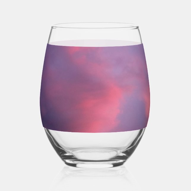Blue Pink Clouds Stemless Wine Glass (Front)