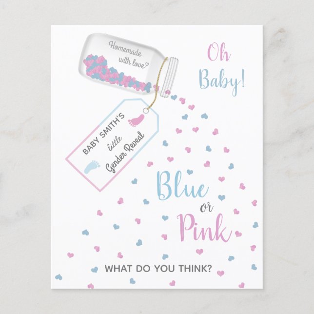 Blue pink confetti heart gender reveal invitation (Front)