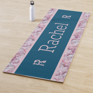 Blue Pink Cool Modern Elegant Simple Name Monogram Yoga Mat