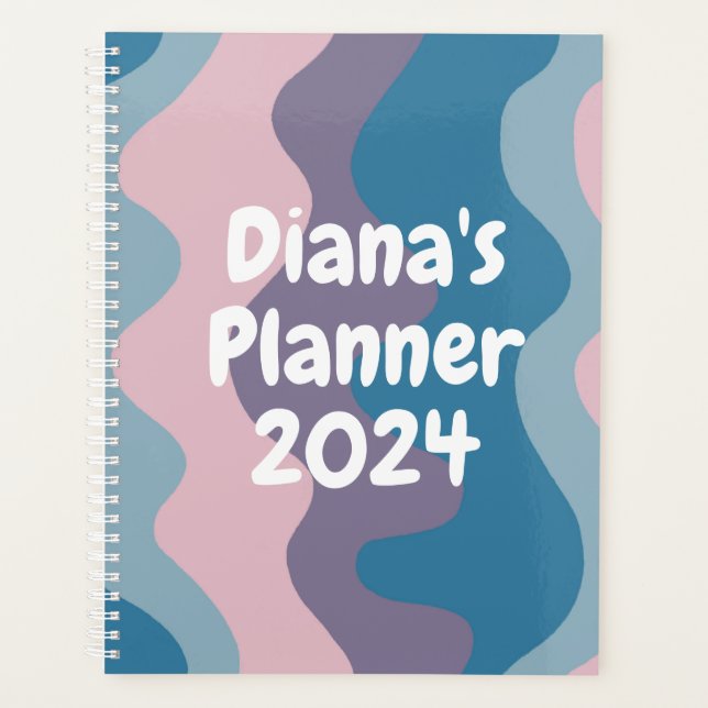 Blue Pink Curves Stripes Colourful Bold CUSTOM Planner (Front)