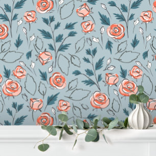 Blue Pink Cute Baby Girl Floral Wallpaper