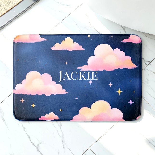 Blue Pink Cute Clouds Pattern Bath Mat (Creator Uploaded)