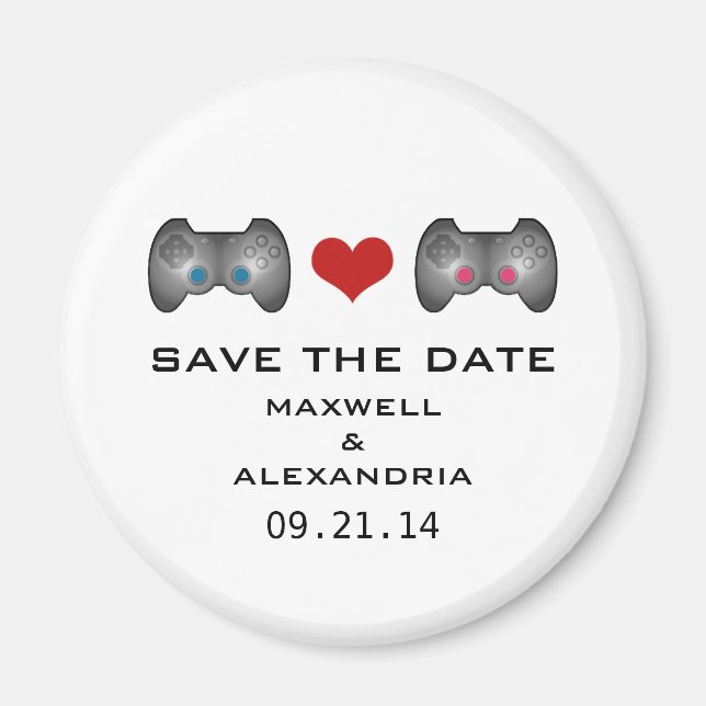Blue Pink Cute Gamer Save the Date Magnet (Front)