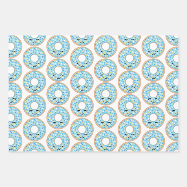 Blue & Pink Donut Wrapping Paper Sheets (Front)