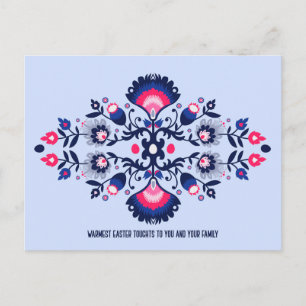 Blue & Pink Easter Greetings Folklore Custom Text Postcard