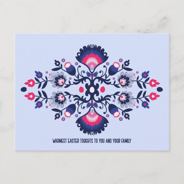 Blue & Pink Easter Greetings Folklore Custom Text Postcard (Front)