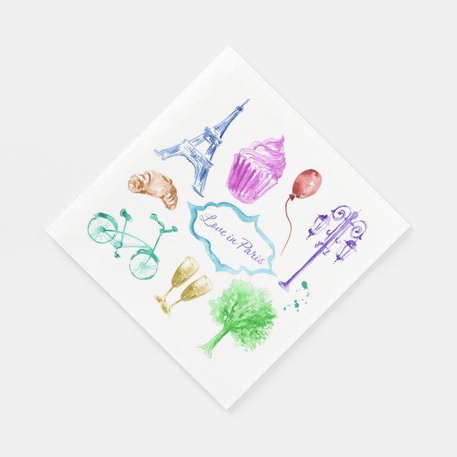 Blue Pink Eiffel Tower Paris Watercolor Art Napkin (Corner)