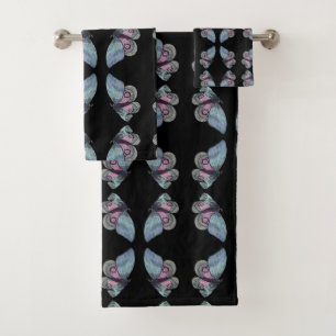 Blue Pink Exotic Butterflies Pattern Bath Towel Set