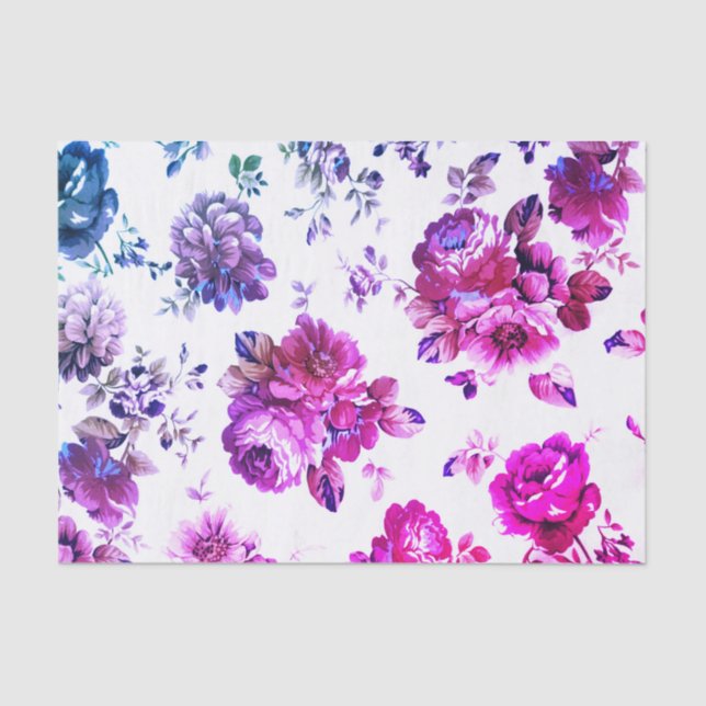 Blue & Pink Fade Vintage Floral Tissue Paper (Front)