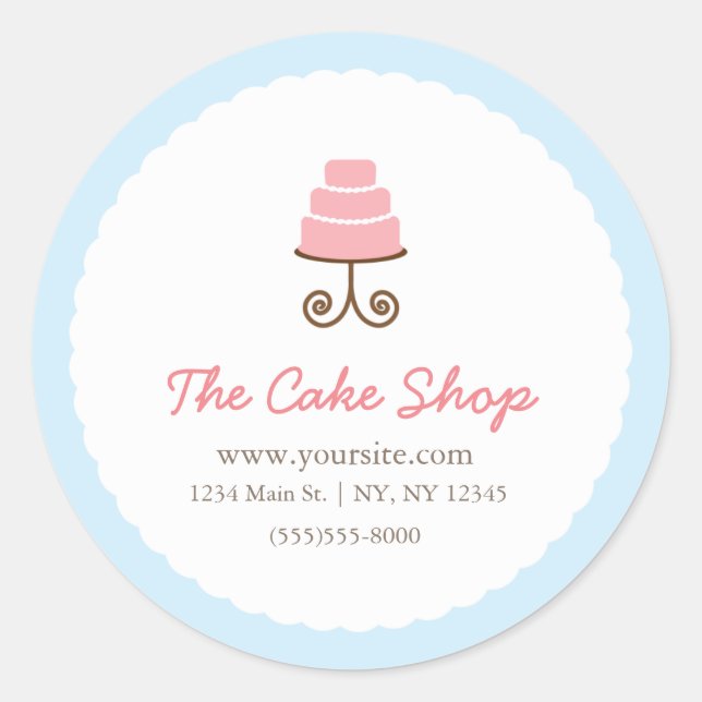 Blue & Pink Fancy Cake Bakery Sticker Label (Front)