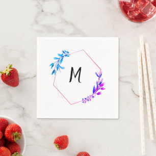 blue pink floral abstract circle monogram napkin