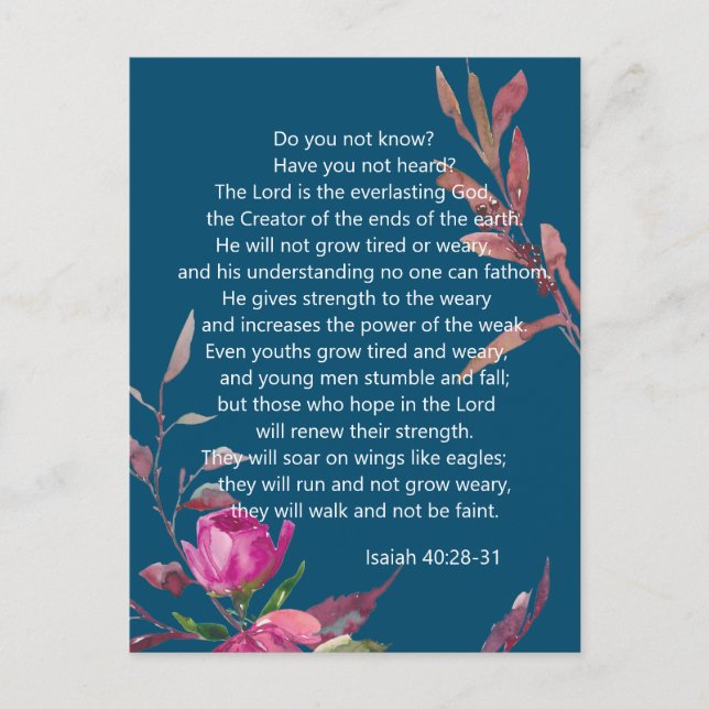 Blue Pink Floral Christian Bible Verse Postcard (Front)