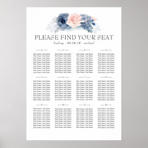Blue Pink Floral Elegant Wedding Seating Chart