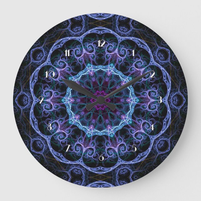 Blue & Pink Floral Fractal Pattern Wall Clock (Front)