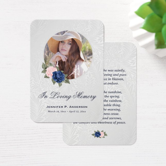 Blue Pink Floral Memorial Funeral Prayer Card (Desk)