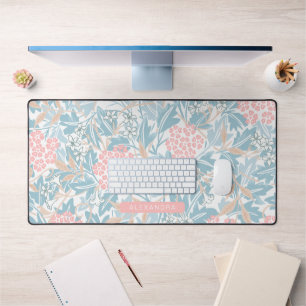Blue Pink Floral Modern Vintage Pattern Desk Mat