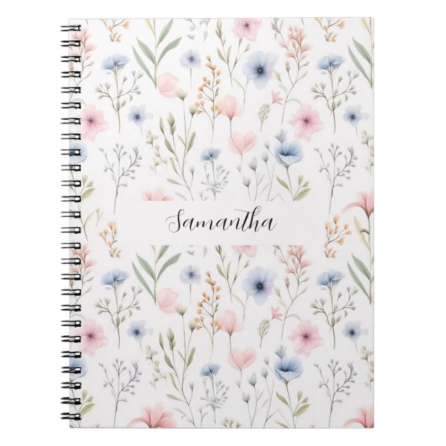 Blue Pink Floral Personalised  Notebook (Front)