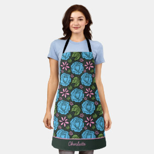 Blue pink floral seamless pattern personalised apron