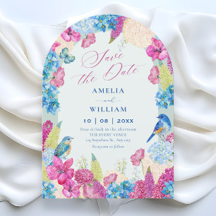 Blue pink floral spring garden save the date