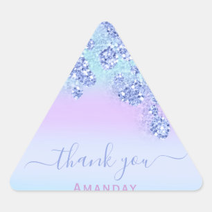 Blue Pink Floral  Triangle Glitter Bridal BIRTHDAY Sticker