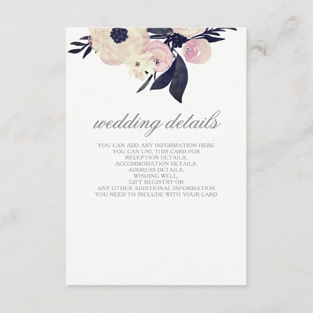 blue pink floral wedding  Details Enclosure Cards (Front)