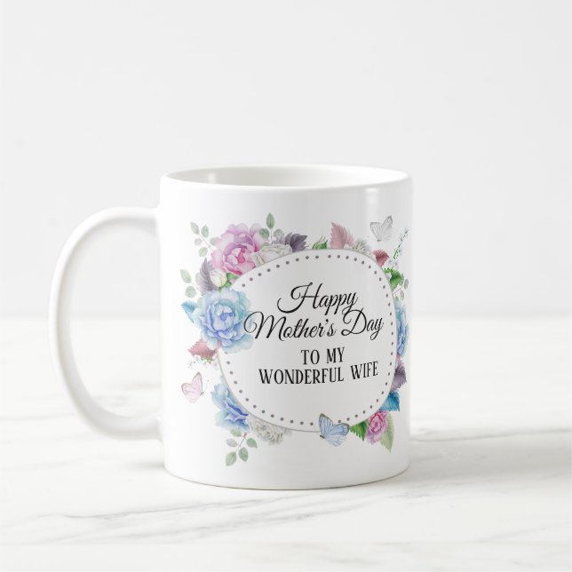 Blue Pink Floral Wreath to Wife Mother's Day Coffee Mug (Left)