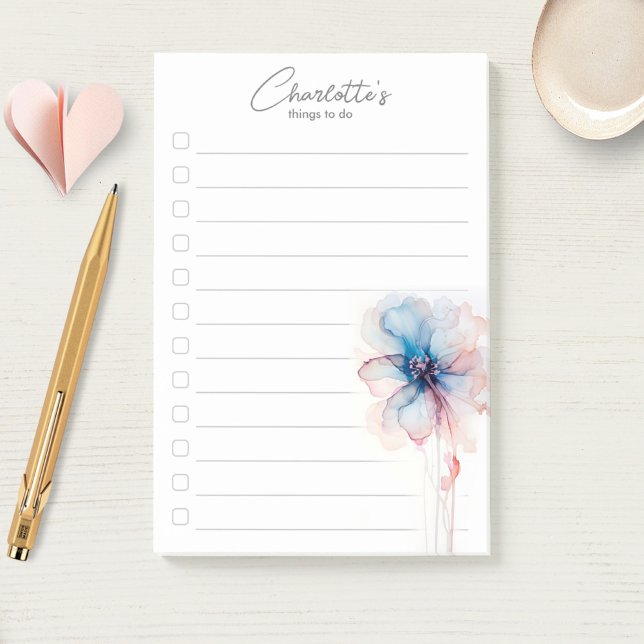 Blue pink Flower Personalised To-Do List Post-it Notes (Creator Uploaded)