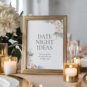  BLUE PINK FLOWERS Bridal Shower How Many Kisses Poster