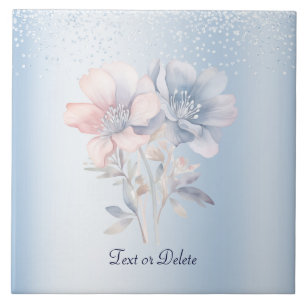 Blue Pink Flowers Ceramic Tile