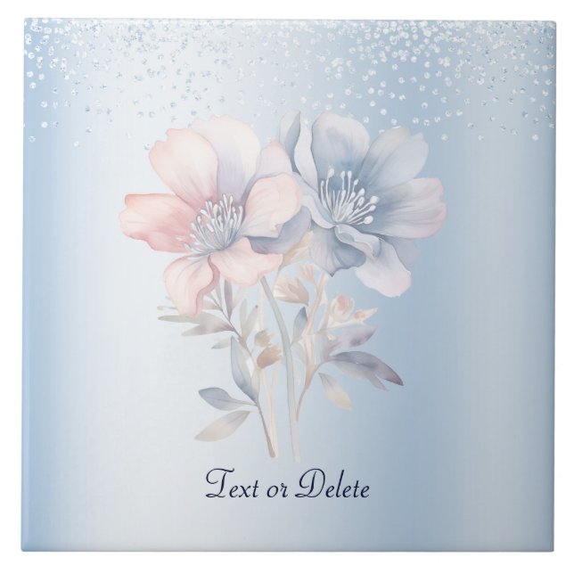 Blue Pink Flowers Ceramic Tile (Front)