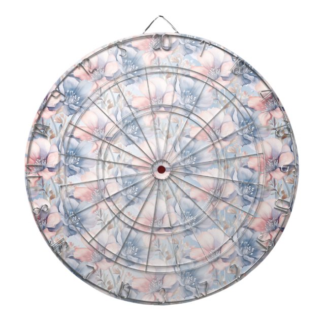 Blue Pink Flowers Dartboard (Front)