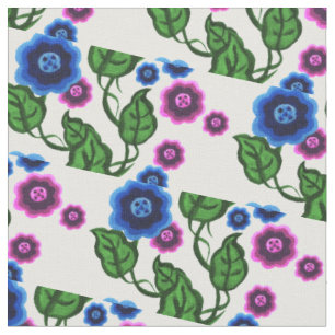 Blue/pink flowers/green leaves/Folk  floral Fabric