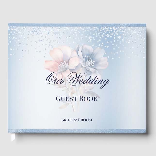 Blue Pink Flowers Guest Book (Front)