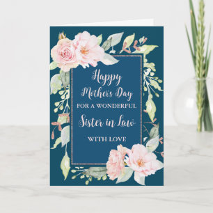 Blue Pink Flowers Sister in Law Happy Mother's Day Card