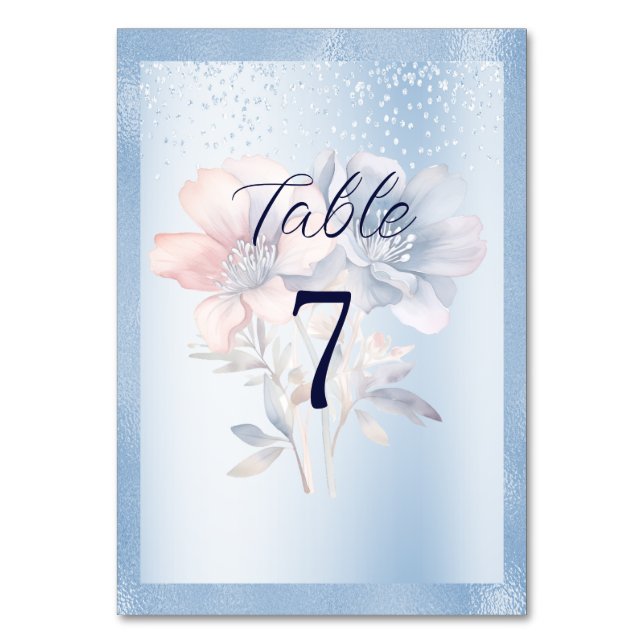 Blue Pink Flowers Table Number (Front)