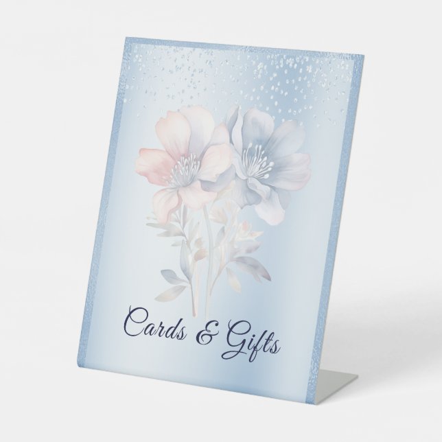 Blue Pink Flowers Tabletop Signs (Front)